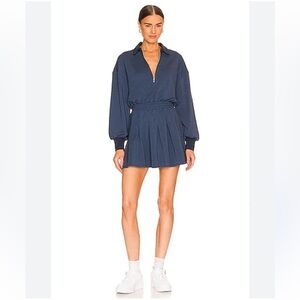 NEW WeWoreWhat Navy Long-sleeve Mini Half Zip Pleated Tennis Dress